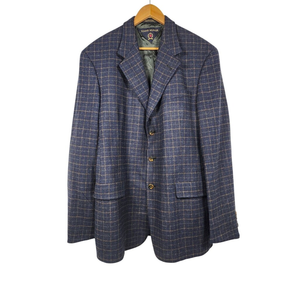 Tommy Hilfiger Union Made USA Vintage Men's Wool Blazer Coat Plaid 44L‎